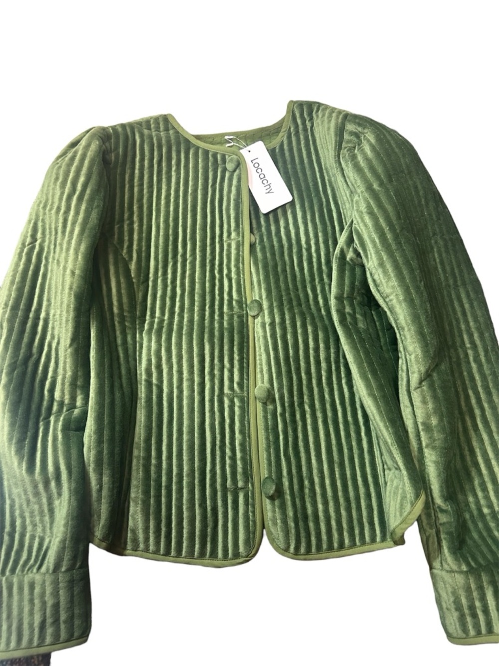 Locachy Green Velvet Quilted Jacket - Women's Medium NWT